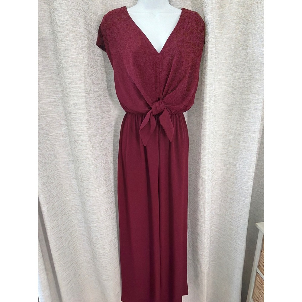 She + Sky Wine Burgundy Tie Front Wide Leg Jumpsuit large